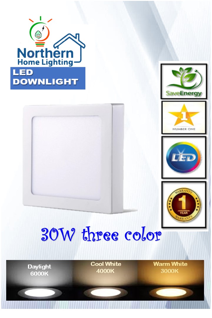 15W / 20W/ 30W/ 3 Colour LED Surface Downlight Round /Square White Casing