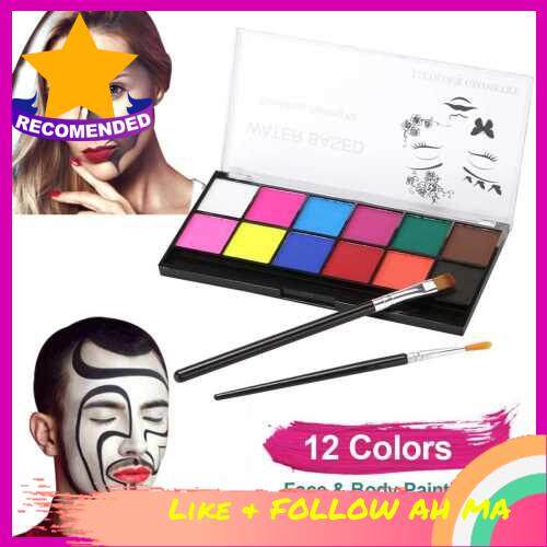 BEST SELLER Professional Face & Body Painting Kit 12 Colors Washable Water Based Paints with Brush Safe & Non-Toxic Face Paint Palette Hypoallergenic for Sensitive Skin for Children Adults Halloween Makeup Christmas Carnival Party Supplies (12 Co