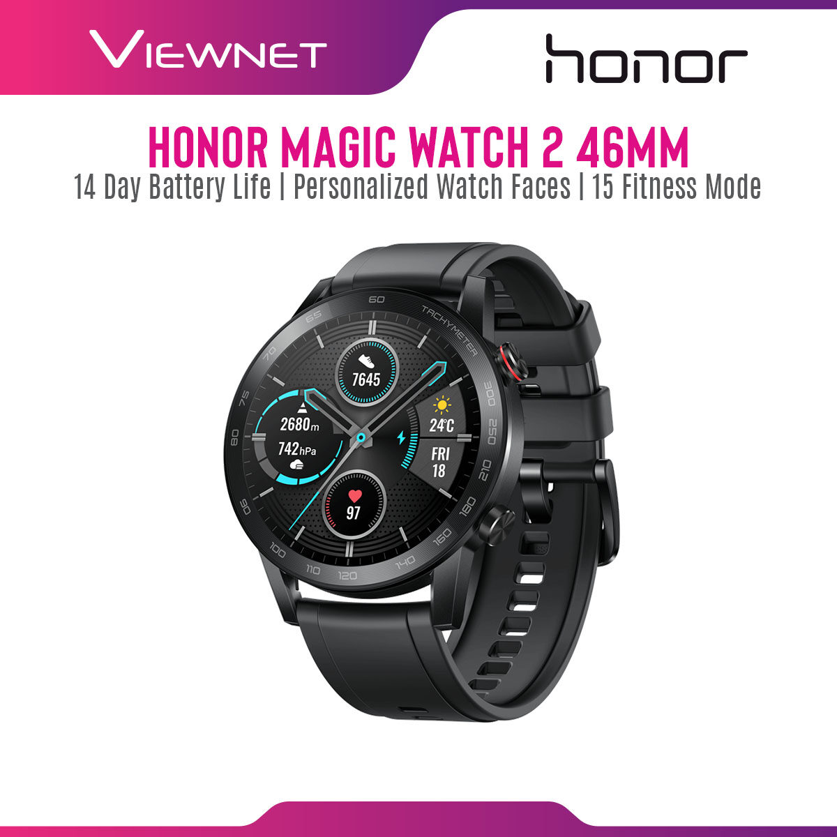 Honor Magic Watch 2 (14-Day Battery Life/Personalized Watch Faces/15 Goal-Based Fitness Modes) Smartwatch with 1 Year Honor Malaysia Warranty