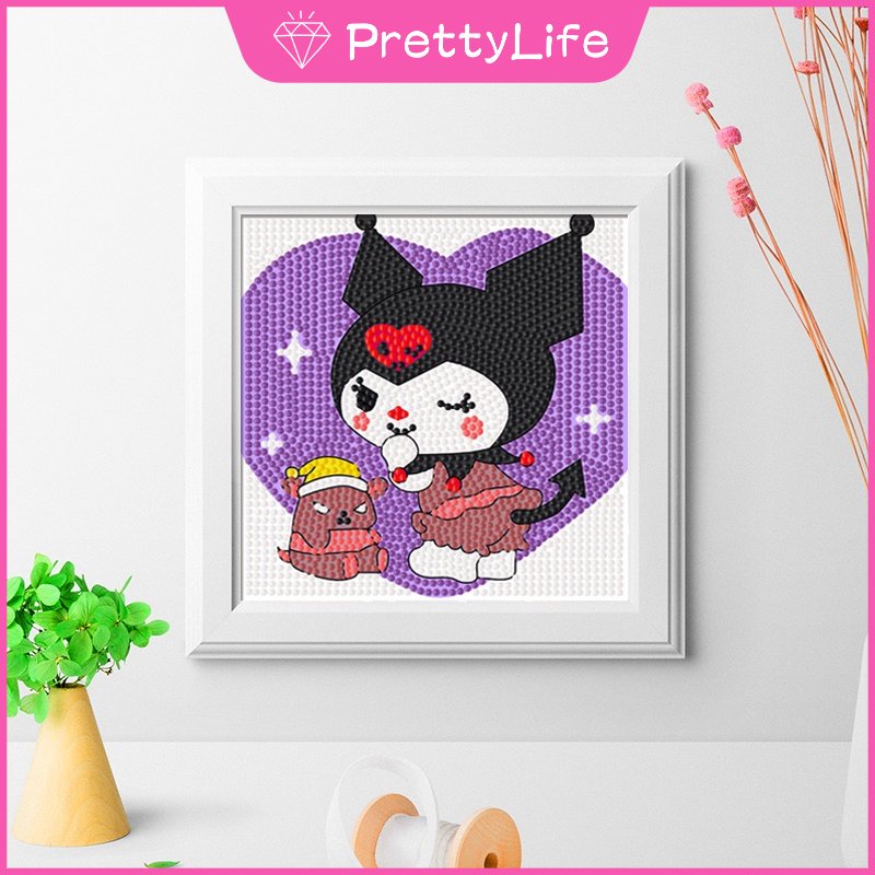 【PL】Kuromi 5D diamond painting with frame/kids DIY Handmade Children Birthday Gifts Making Childrens Day Toys