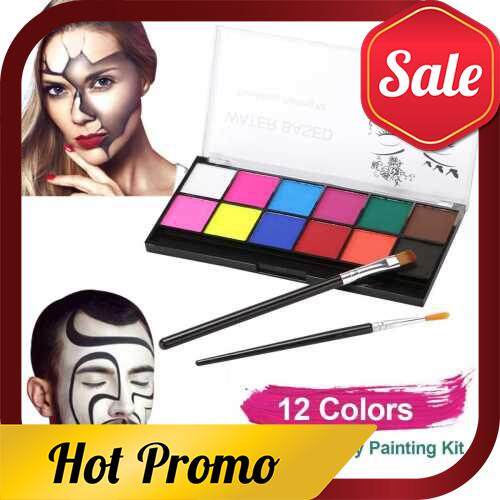 Professional Face & Body Painting Kit 12 Colors Washable Water Based Paints with Brush Safe & Non-Toxic Face Paint Palette Hypoallergenic for Sensitive Skin for Children Adults Halloween Makeup Christmas Carnival Party Supplies (12 Colors)