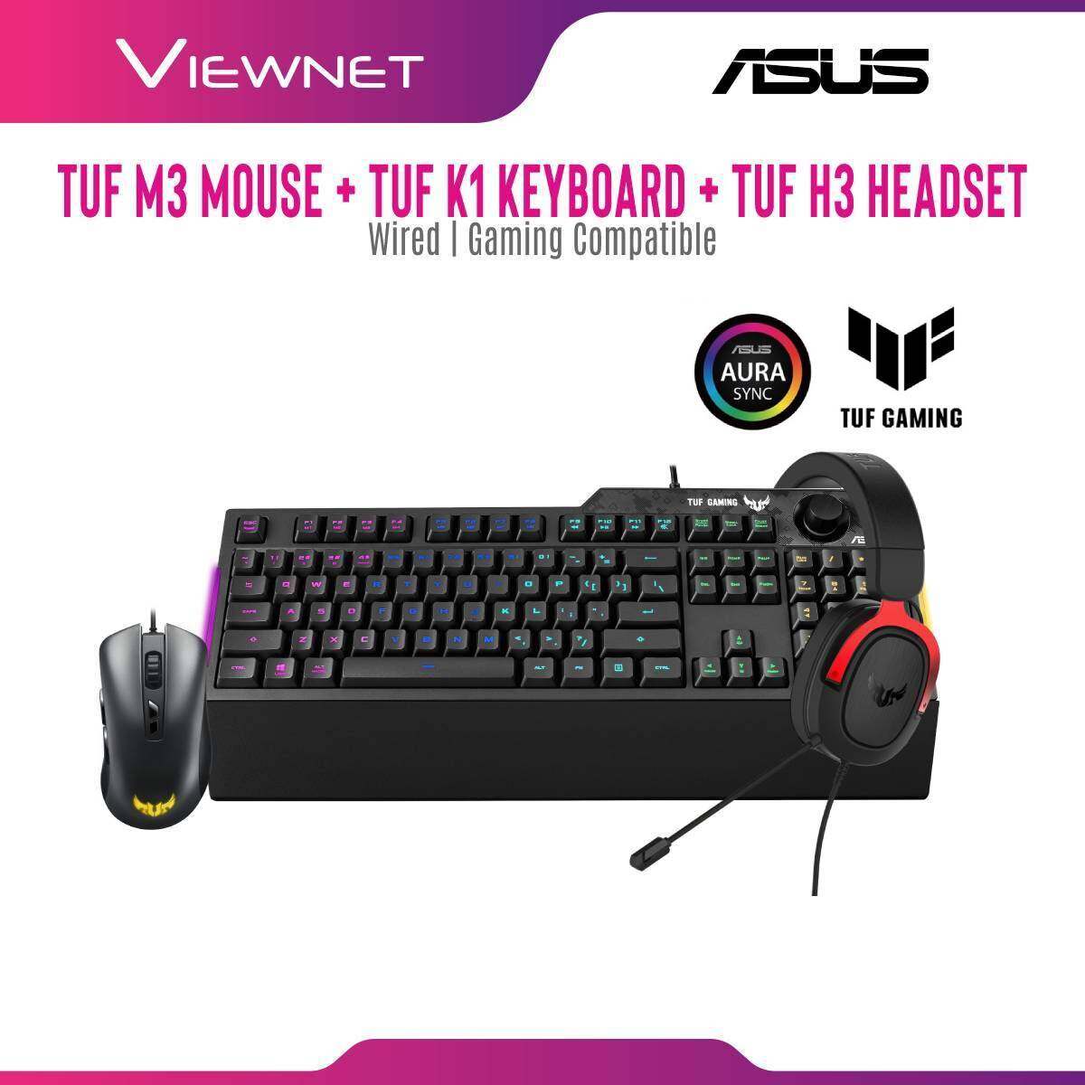 Asus Tuf M3 Wired Gaming Mouse + Asus Tuf K1 Wired Gaming Keyboard + Asus H3 (Silver) / (Red) / (Gun Metal) Gaming Headset
