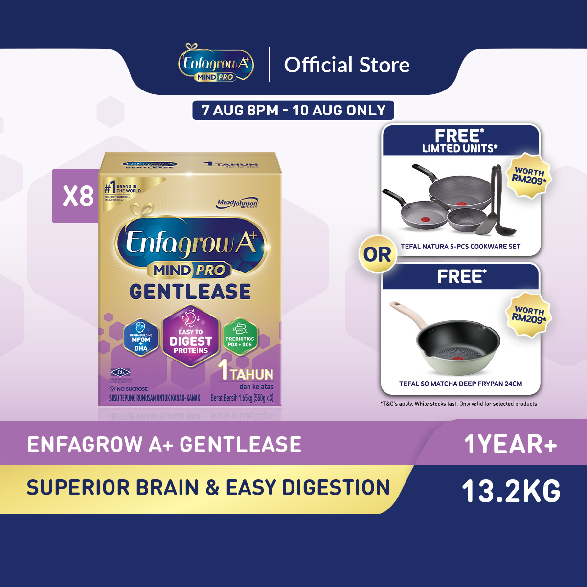 [Bundle of 8] Enfagrow A+ Gentlease (1Y+) Original Milk Formula Powder (1.65kg x 8) [Easy Digestion]