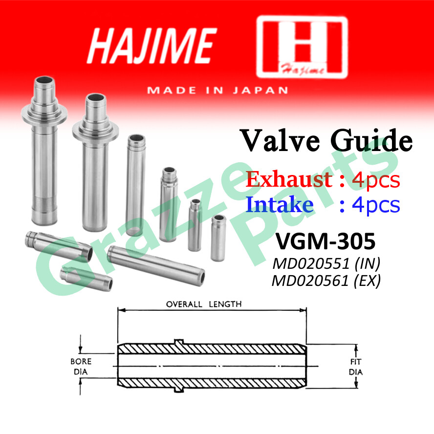 (8pc) Hajime Japan Engine Valve Guide VGM305 for Mitsubishi Pajero V32