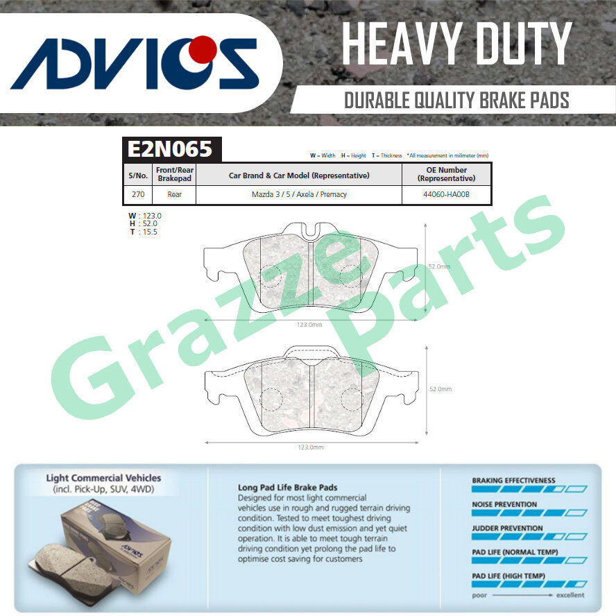 Advics Aisin Heavy Duty Disc Brake Pad Rear E2N065Y for Mazda 3 Mazda 5 Ford Focus Volvo C30 Mazda B