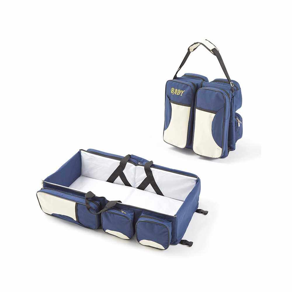 Multi-function Foldable Crib Bed Folding Bag Large Capacity Portable Mmmy Bags Newborn Carrier Shoulder Handbag Travel(Gtrey) (Navy Blue)