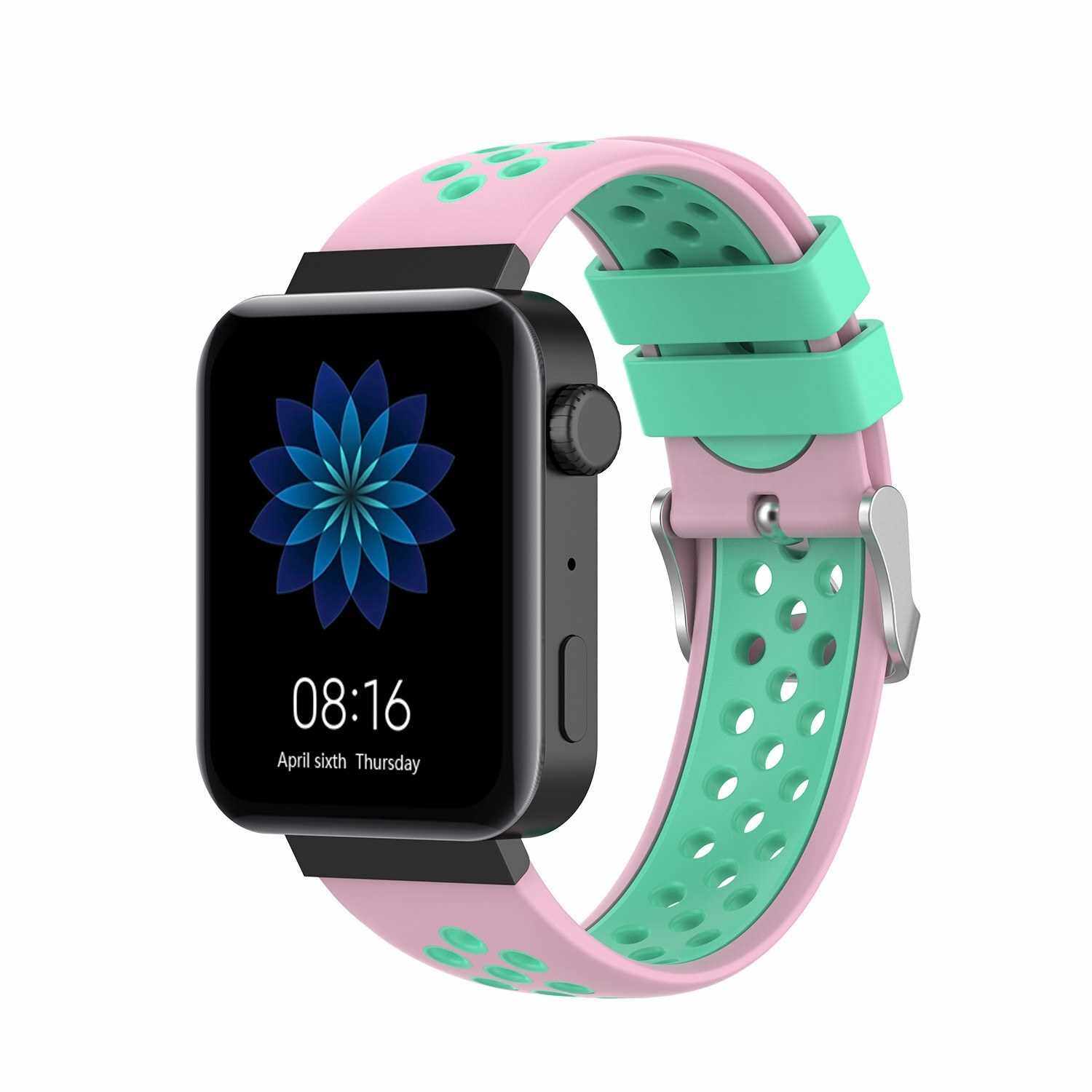 Watch Strap for MI Watch Unisex Silicone Wristband Wrist Strap Multiple Colors Optional (Pink And Green)
