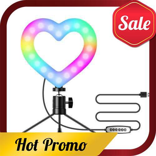 6 Inch RGB Video Light Heart-Shaped LED Fill Light Dimmable USB Powered with Flexible Ballhead Adapter Desktop Tripod for Live Streaming Online Video Selfie Makeup Vlog (Rgb)