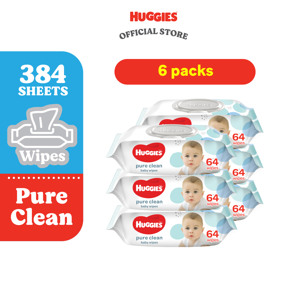 Huggies Baby Wipes Pure Clean Wet Tissue (64s x 6 Packs)