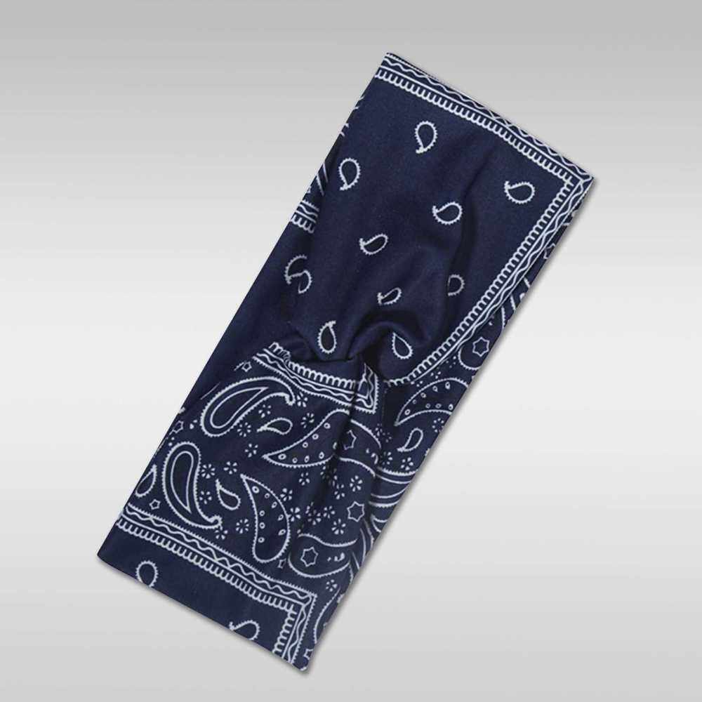 Women Cross-Knotted Headband Paisley Stretchy Soft Sweatband Outdoor Running Yoga Sport Hairband (Dark Blue)