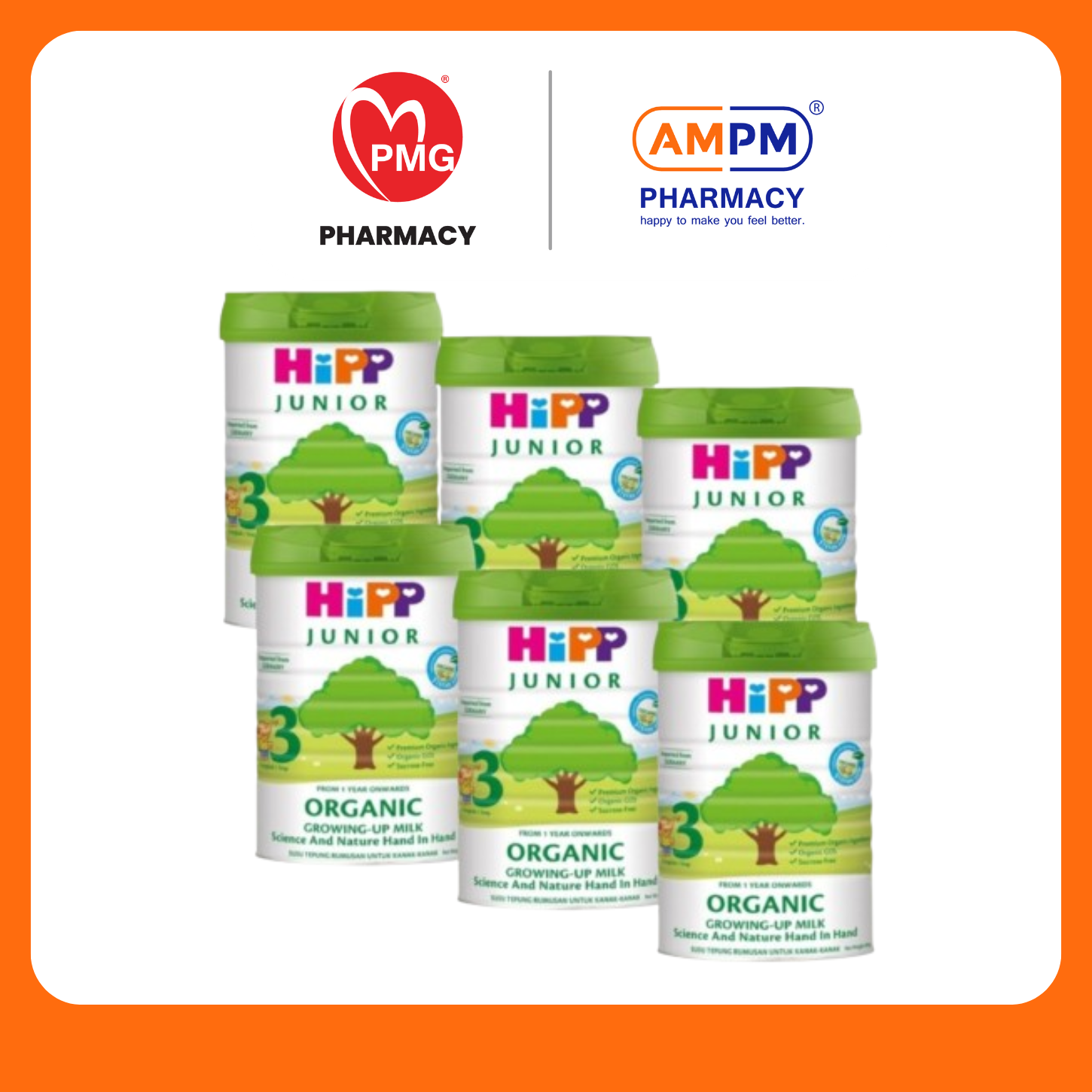 HiPP JUNIOR Organic Growing-up Milk Step 3 (800g) (From One Year Onwards)x 6TINS