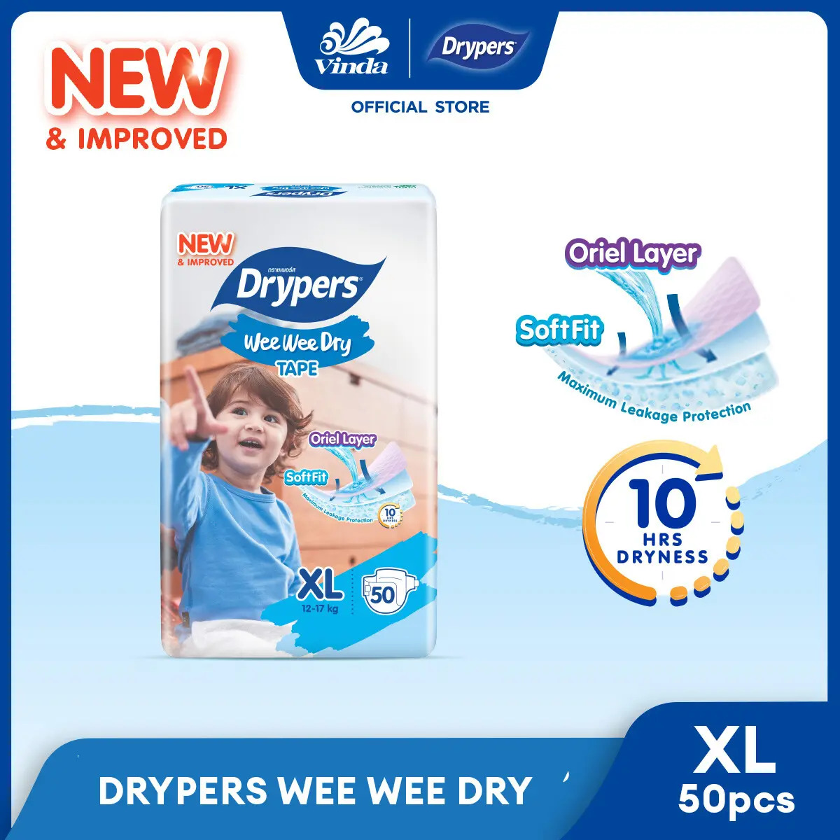 Drypers Wee Wee Dry Baby Diapers NB60/ S80/ M60/ L58/ XL50/ XXL40 (1 Pack)
