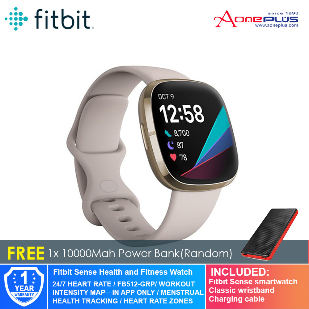 Fitbit Sense Health and Fitness Watch -Lunar White/Soft Gold - FB512GLWT  [Free 10,000 Mah Power Bank]