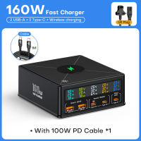 ASOMETECH 160W GaN USB C Fast Charging PD PPS QC4.0 Type C Phone Charger LED Display Wireless Charger Quick Charger Station For Phone 14 Pad Samsung Laptop
