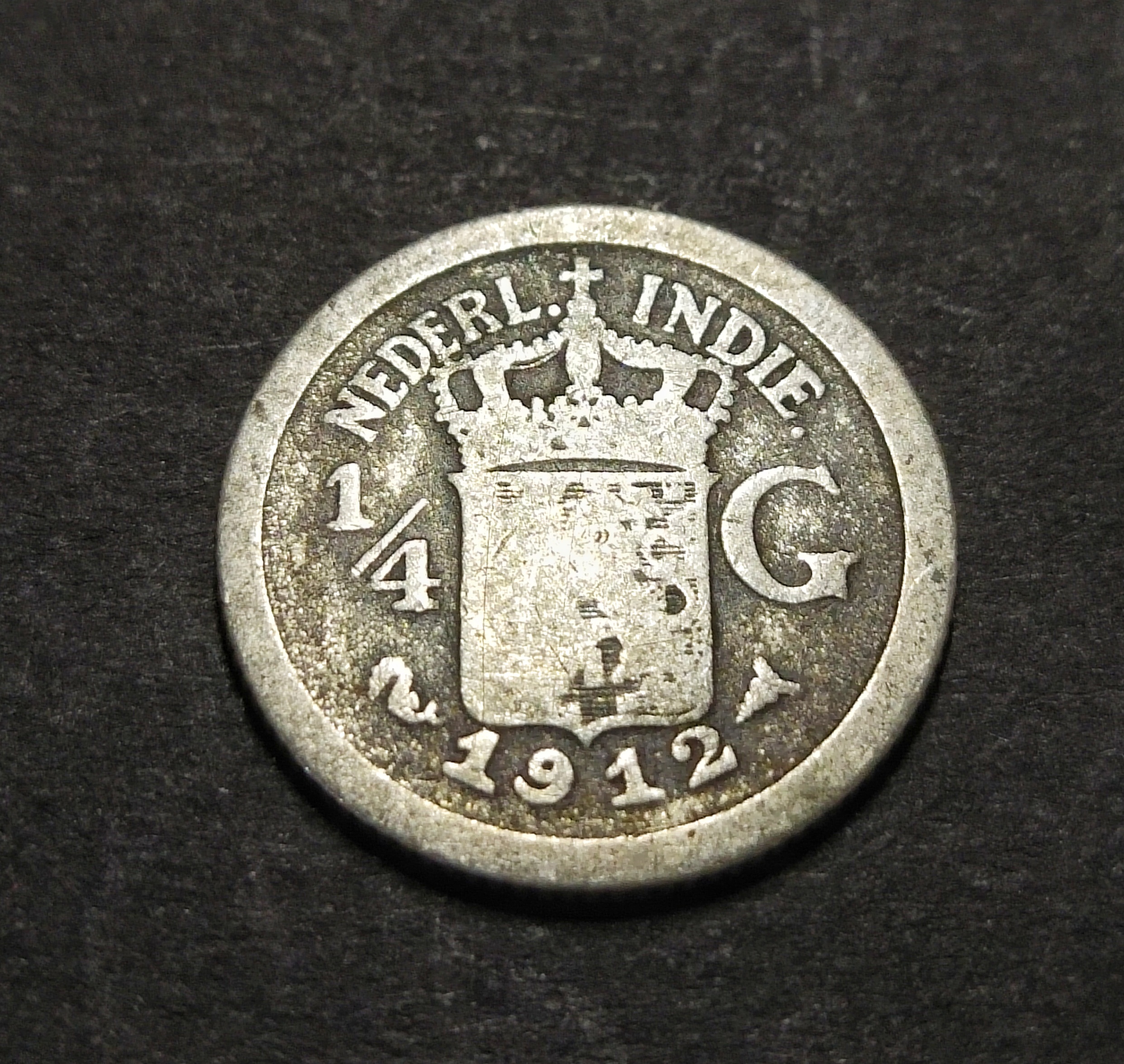 Netherlands East Indies Old Silver Coin 1/4 Gulden Year 1912