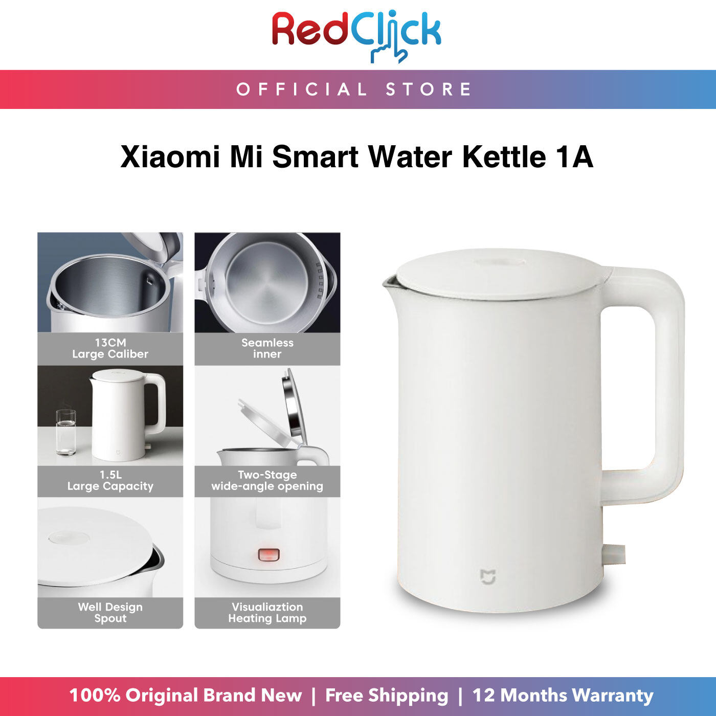 Xiaomi Mijia Smart Water Kettle 1A 1.5L Large Capacity 1800W Rapid Heating Double-Layer Scald Protection Original Xiaomi Product
