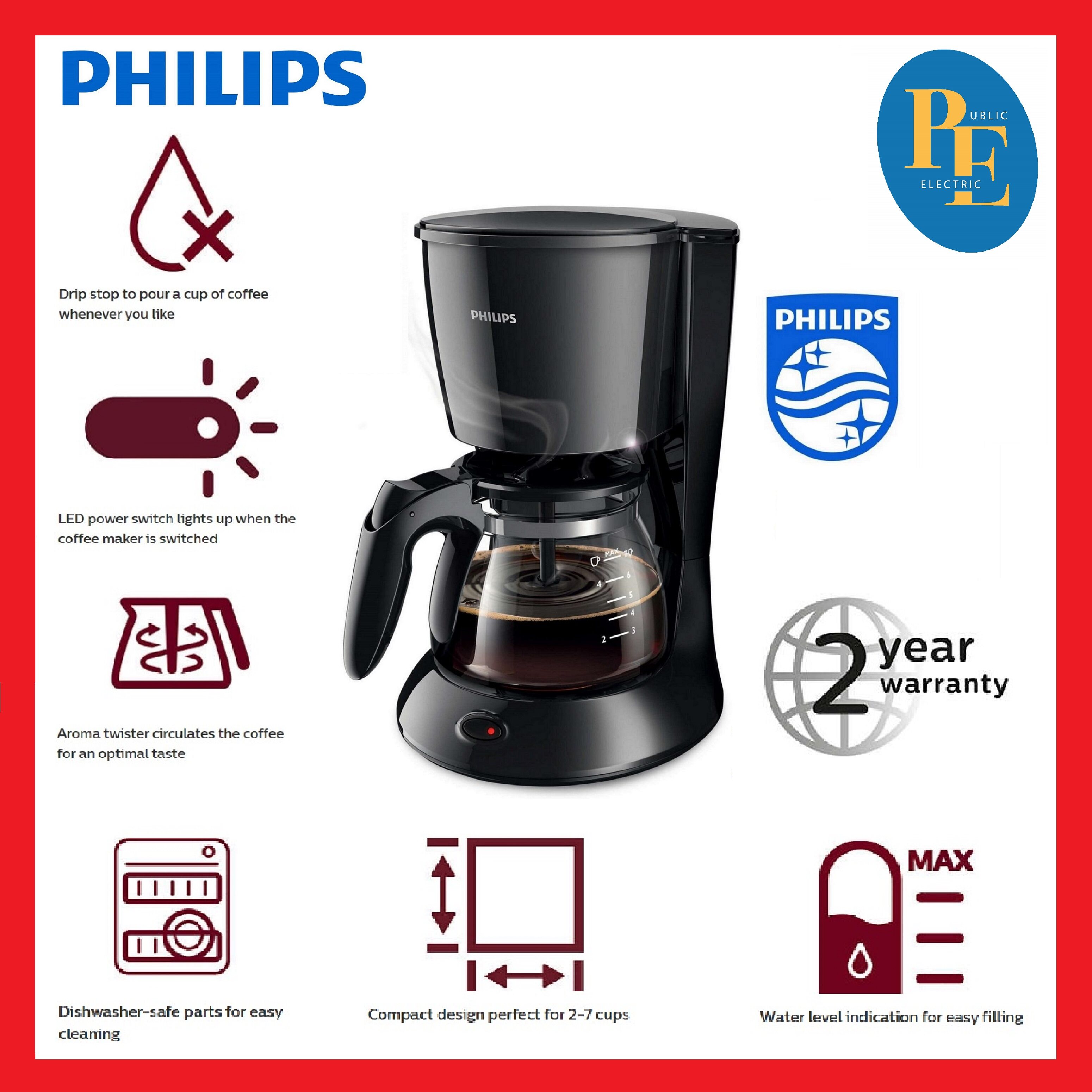 Philips Compact Design Drip Stop Coffee Maker HD7431 Black PGMall