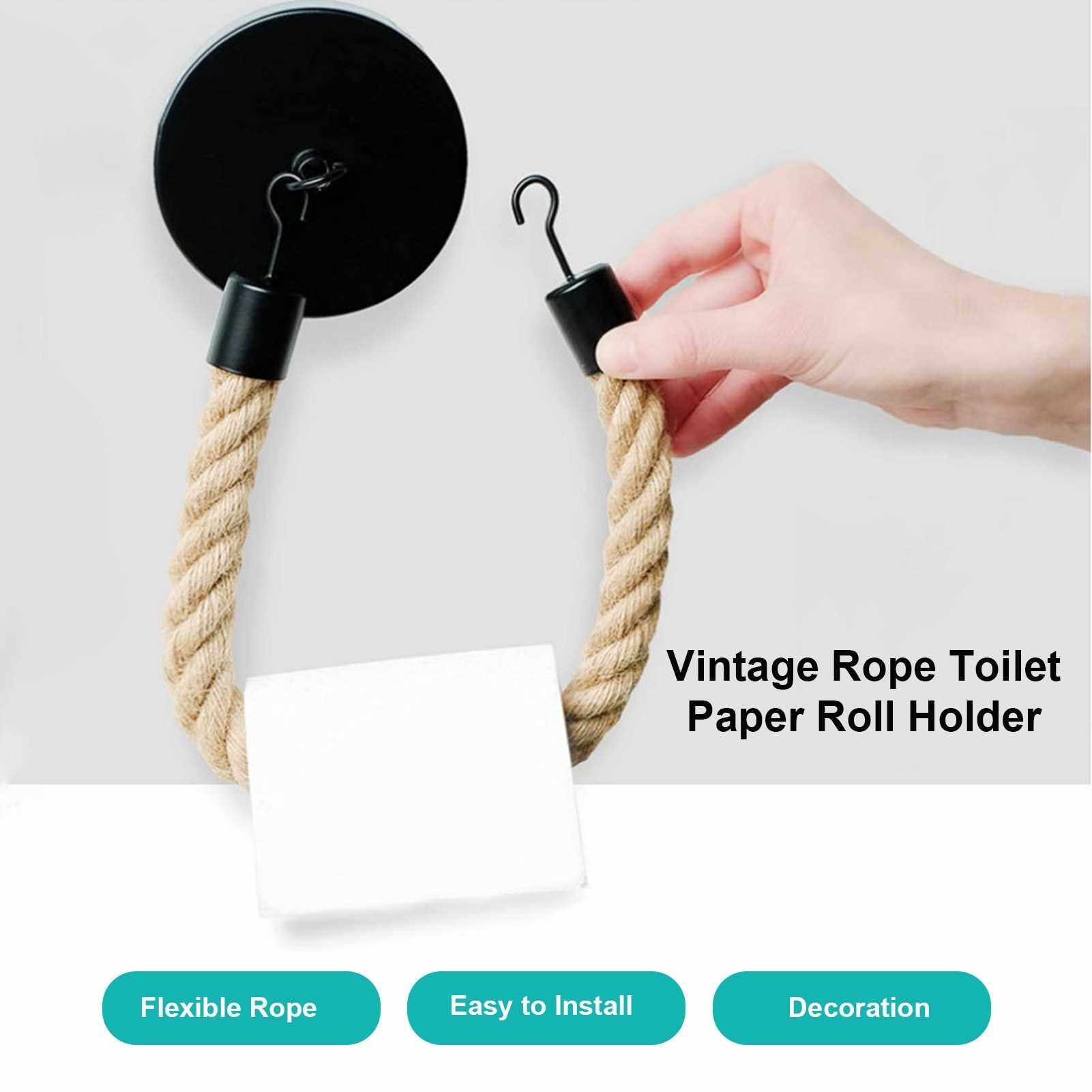Vintage Toilet Paper Roll Holder Towel Rack Wall Mounted Hanging Rope Tissue Holder for Bedroom Kitchen Bathroom Decor (Standard)