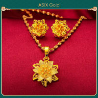 [2 in 1 set] ASIX GOLD 916 Gold Necklace Earrings Lucky Flower Jewelry Set