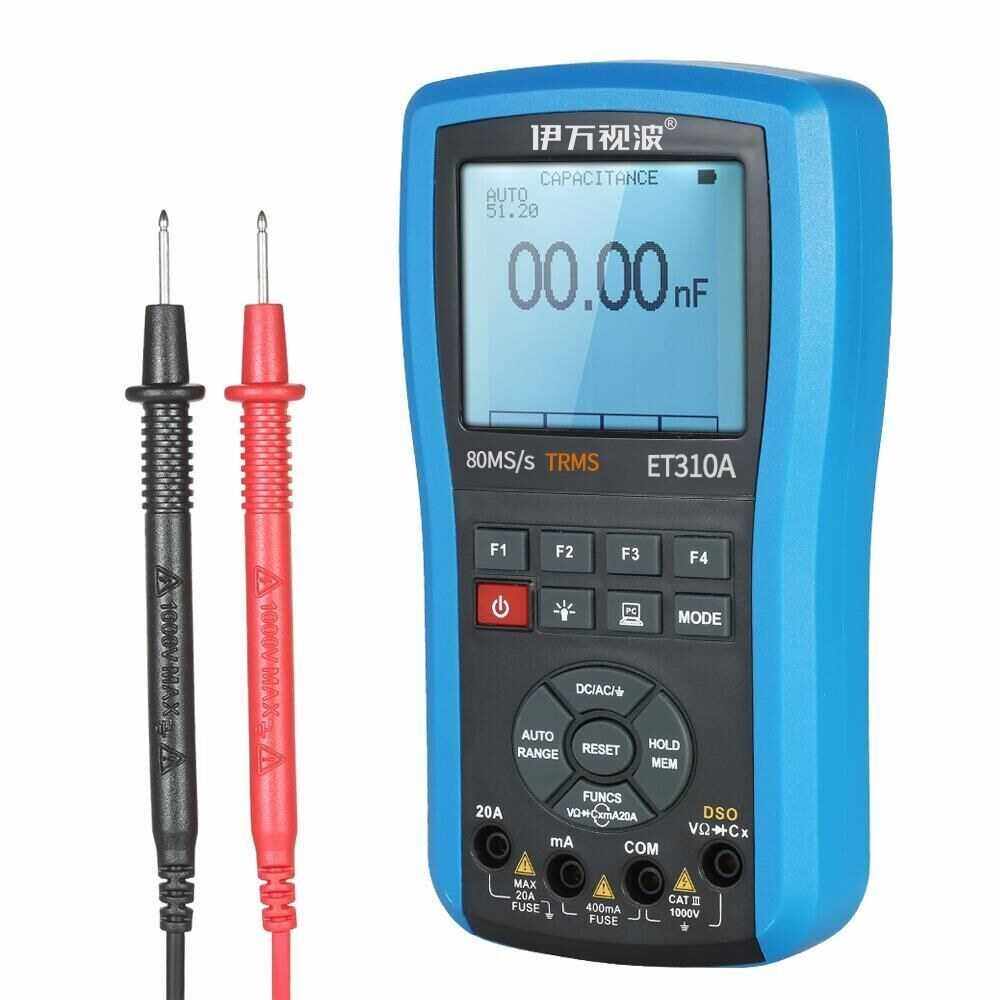 2 in 1 Multi-functional 20MHz 80MS/s Handheld Digital Storage Oscilloscope DSO Scope Meter True RMS Multimeter Auto/Manual Range with USB Communication Function (Eu)