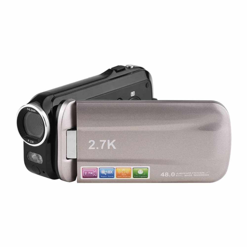 2.7K Ultra HD Mini Digital Video Camera DV Camcorder 48MP 3 Inch Rotatable LCD Touchscreen 18X Zoom Built-in LED Fill-in Light with Rechargeable Lithium Battery for Kids Teenagers Beginners (Standard)