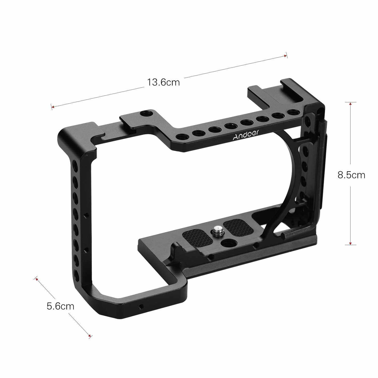 Andoer Professional Photography Camera Cage Kit Aluminum Alloy Camera Case Bracket with 1/4" 3/8" Extension Thread Holes and Cold Shoes Mini Wrench Compatible with Sony A6600,A6500,A6400,A6300,A6000 (Standard)