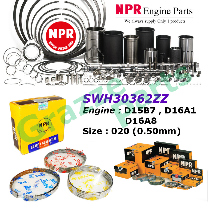 NPR Piston Ring Set 020 (0.50mm) SWH30362ZZ for Honda Civic SR4 SH4 SEO SO4 Prelude BA5 1.6 D15B D16