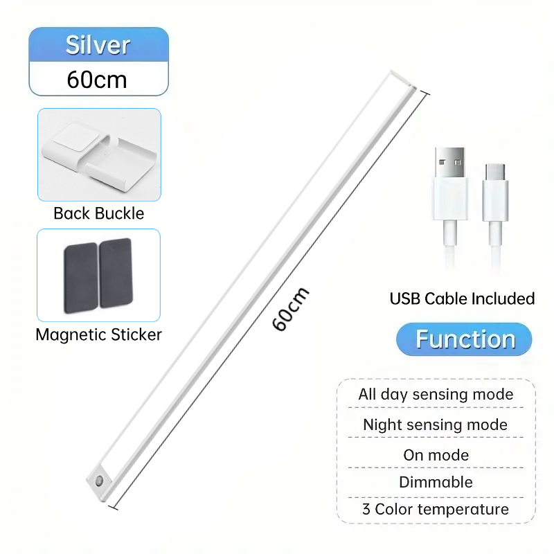Motion Sensor Light for Bedroom 3 Colors Magnetic Rechargeable Night lights Led Strip Lampu Tidur for Wardrobe Cabinet Study Lamp