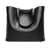 1pc Women PU Leather Big Totes Chic Bucket Shoulder Bag(Black)