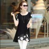 Amart Fashion Women Chiffon Blouse Short Sleeve Embroidery Flower Loose Tops