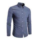 Amart Korean Fashion Men Long Sleeve Shirt Business Casual Slim Turn Down Collar Shirts Tops Plus Size(Grey)