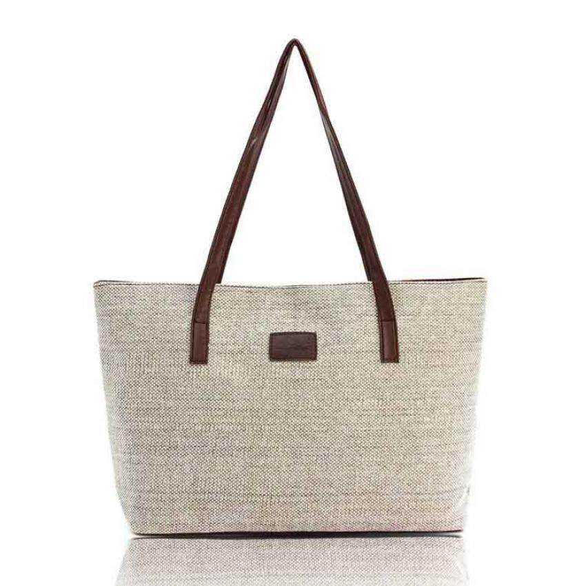 Amart Women Handbag Canvas Shoulder Bags Appliques Portable Bag Linen Casual Totes (MY)