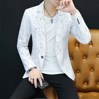 Winter Korean fleece-lined New Youth blazer Mens jacket (White) (White)