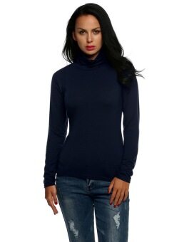 Cyber Stylish Zeagoo Autumn Ladies Women Long Sleeve Turtle Neck Slim Top Blouse(Navy Blue)