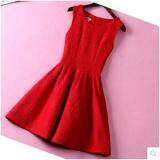[Pre-Order]  Elegant Style: Round Neck Sleeveless Lace Fitted A Line Midi Dress(ETA: 2021-12-31)