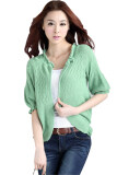 Korean Short Sleeve Knitted Wrap Around Cardigan Green