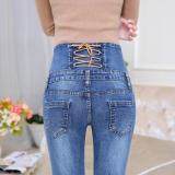 Korean Women's High Waist Slim Jeans Feet Denim Pencil Pants (Denim Blue) August 2018 - 2 Korean Women's High Waist Slim Jeans Feet Denim Pencil Pants (Denim Blue) - 2