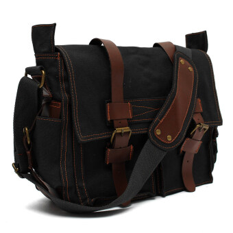 Men's Vintage Canvas Leather Military Large Shoulder Messenger Bag Green
