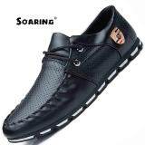 Soaring Men Formal Shoes British Style Casual Shoes Mesh Flat Shoes Kasut Lelaki (Black)