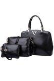 SoKaNo Trendz Luxury V Shape PU Leather Bag Set of 3 Handbeg Wanita - Black