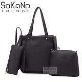 SoKaNo Trendz SKN825 PU Leather Tote Bag Set of 3 Handbeg Wanita- Black