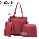 SoKaNo Trendz SKN825 PU Leather Tote Bag Set of 3 Handbeg Wanita- Red