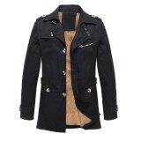 PODOM Winter Mens Fleece Coat  Warm Thicken Jacket  Long Overcoat Slim Casual Jacket