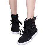 Women Canvas Buckle Strap Lace Up High Top Sneakers Shoes Black