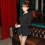 Women Tops V Neck Long Puff Sleeve Peplum Ruffle Hem Zipper Slim Fit Elegant South Korea T-shirt