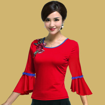 Yan Wang square dance clothing Top (621 red sleeve) (621 red sleeve)