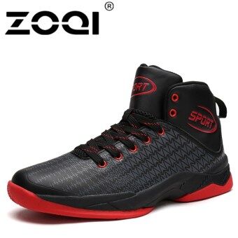 ZOQI Men Basketball Shoes Top Quality Athletic Sports Sneakers Anti-slip Basketball Boots(Black/Red)