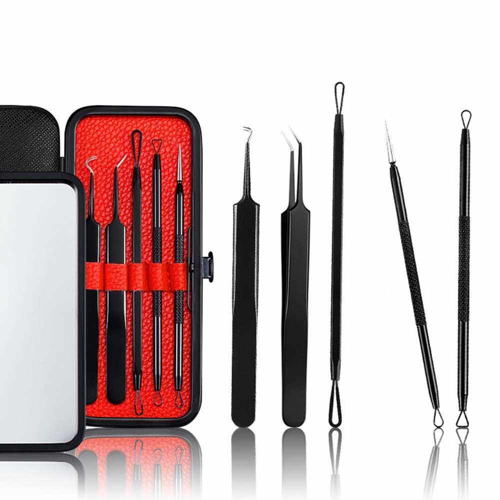 People's Choice Stainless Steel Pimple Extractor Tool Set Blackhead Remover Comedone Extractor 5PCS Acne Tool Removal Kit (Black)