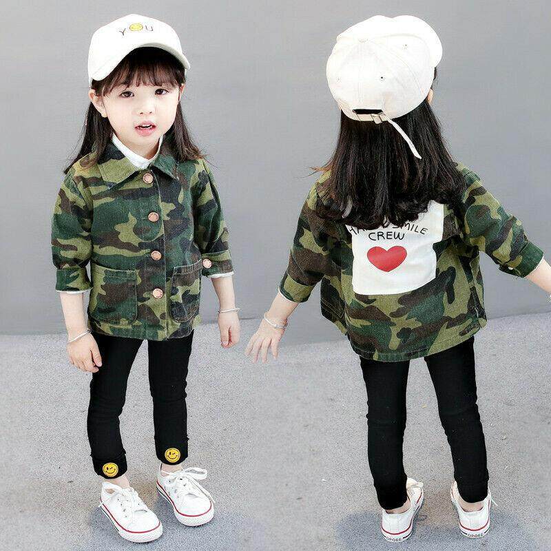 Neveiox 2-8T Casual สีเขียวทหารฤดูใบไม้ร่วง Tops เสื้อผ้าลายทหารแขนยาวแจ็คเก็ต