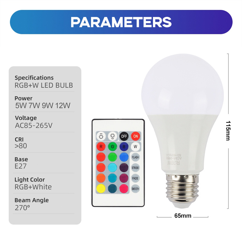 E27 RGB Led Light Bulb for Room 16 Colors Remote Control Lamp Bulb Smart Christmas Lights 5W 7W 9W 12W
